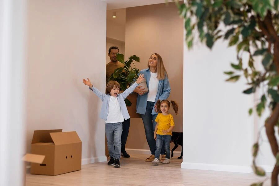 Family moving into a home