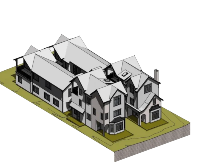 Architectural massing render for Carkeek Park Tudor Homes